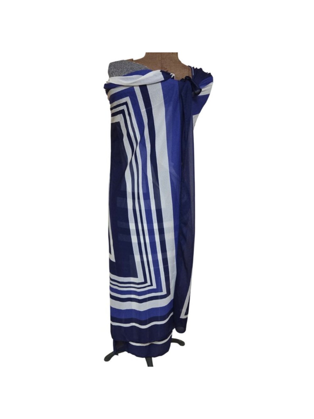 Oscar De La Renta Blue White Geometric Print Sarong Wrap Dress One Size USA - Picture 3 of 11